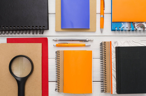 Flat lay of colorful office and school stationery - Photo, Image