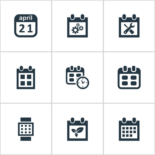 Vector Illustration Set of Simple Plan Icons. Elementos Herramientas de Renovación, Recordatorio, Hora Inteligente y Otros Sinónimos Evento, Día y Engranaje
. - Vector, Imagen