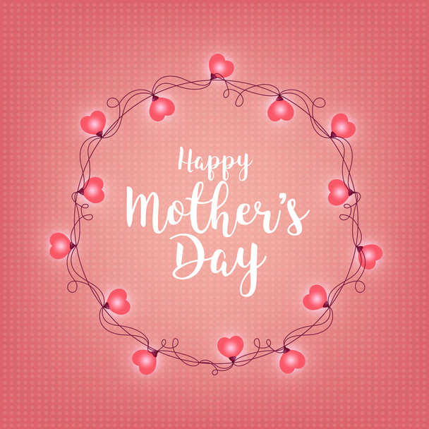Background with badge and greeting Happy Mother s Day. Abstract retro light frame. Realistic color garlands, festive decorations. Glowing lights. Vector illustration. - Vektor, kép