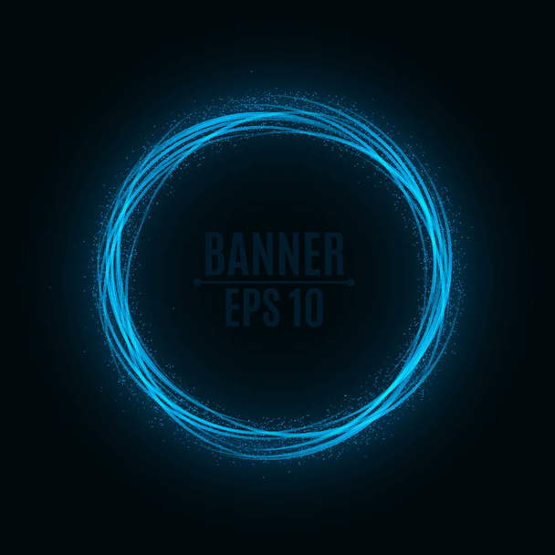Abstract blue banner of swirling bands and particles. A fantastic circle. Magic funnel. Vector illustration on a dark background - Вектор, зображення