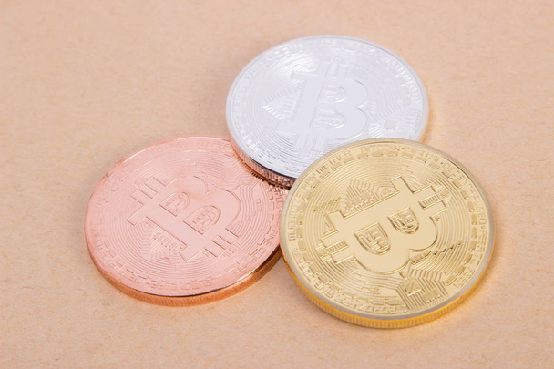 gold silver and bronze coins bitcoin - Φωτογραφία, εικόνα