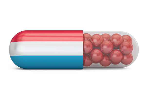 Pill capsule with Luxembourg flag, 3D rendering - Fotó, kép
