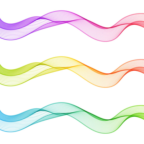 Set of Multicolor Abstract Isolated Wave Lines for White Backgro - Vector, Image