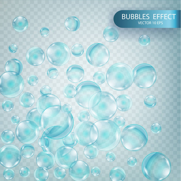 Wasserblasen isoliert auf einem durchsichtigen karierten Hintergrund. - Vektor, Bild