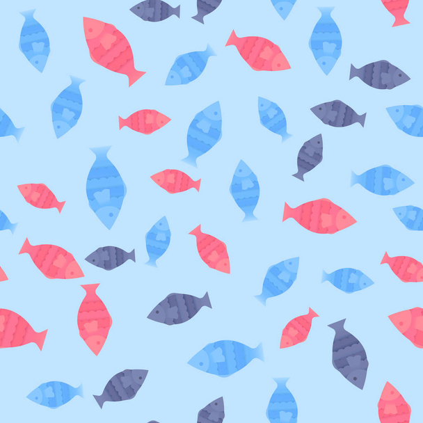 ocean fish flat style seamless pattern - Vetor, Imagem