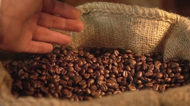 Video of taking coffee beans in real slow motion - Кадры, видео
