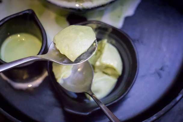 Thé vert crème glacée Mochi et glace rasée
 - Photo, image