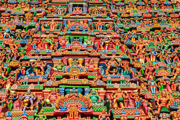 Colorful carved walls of the Indian temple. - Fotó, kép