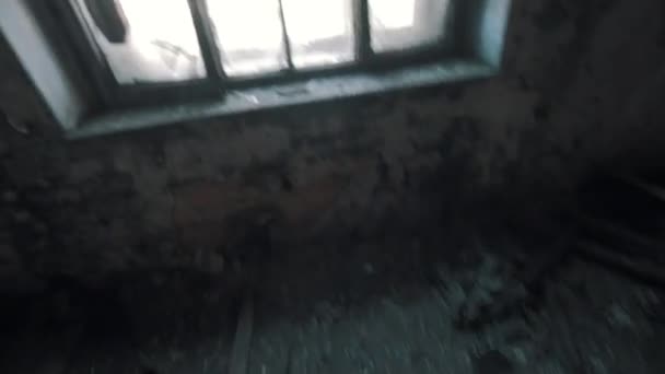 Point of view man walking around in corridors of abandoned building - Footage, Video
