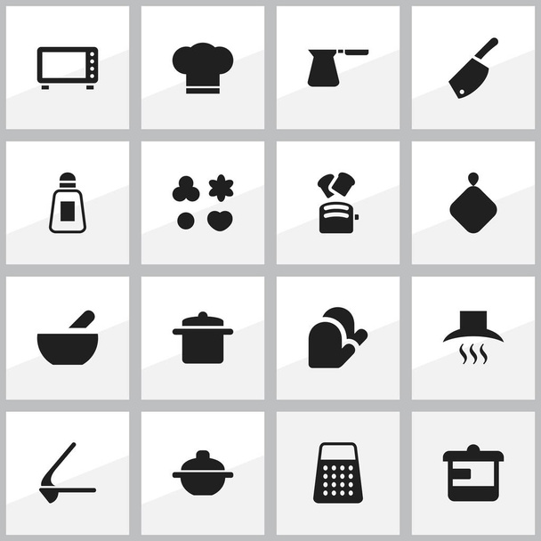 Sada 16 upravitelné Cook ikon. Obsahuje symboly chňapka, koláč, palaš a další. Lze použít pro webové, mobilní, Ui a infografika Design. - Vektor, obrázek