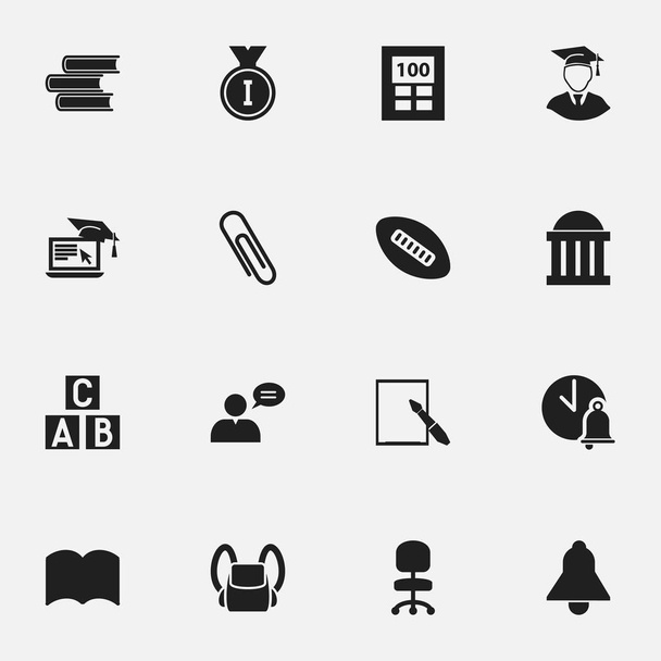 Set Of 16 Editable Science Icons. Includes Symbols Such As Courtroom, Work Seat, Dictionary And More. Can Be Used For Web, Mobile, UI And Infographic Design. - Vector, Image