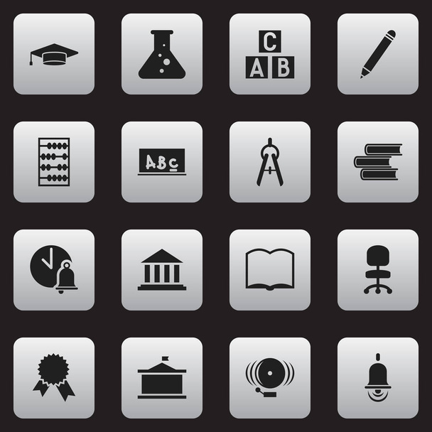 Conjunto de 16 iconos de graduación editables. Incluye símbolos como anillo, herramienta de matemáticas, campana de alarma y más. Puede ser utilizado para el diseño de la tela, móvil, interfaz de usuario e infografía
. - Vector, Imagen