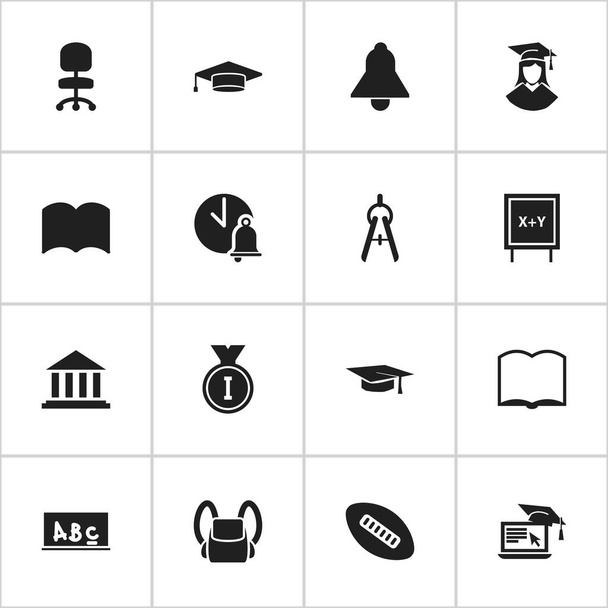 Készlet 16 szerkeszthető oktatás ikonok. Diploma, első helyen, iskolaszék, és szimbólumokat tartalmaz. Lehet használni a Web, mobil, Ui és Infographic Design. - Vektor, kép