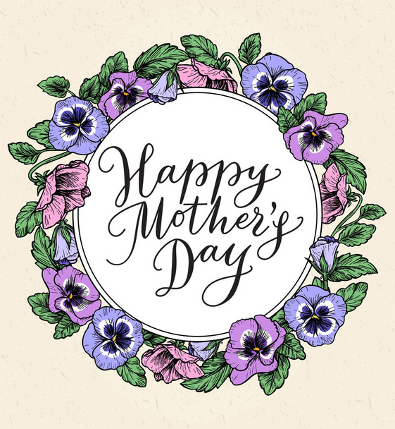 Happy mothers day card with text and frame of vintage botanical - Vektor, obrázek