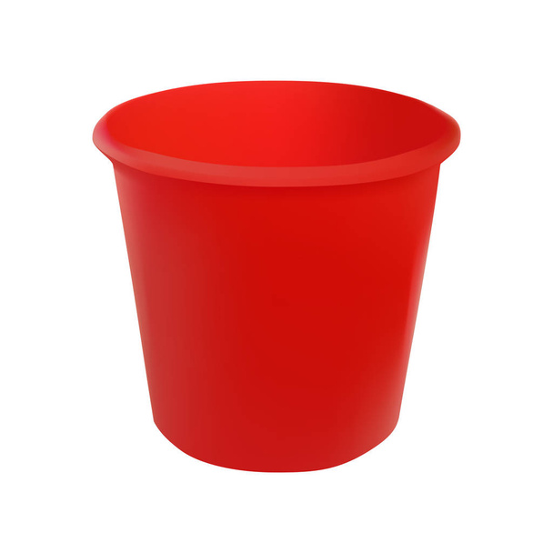Vector illustration realistic red plastic bucket. Isolated white background. A bucketful for washing food, water and drink. Household chores pail - Vecteur, image