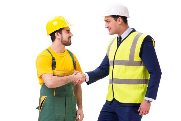 Two workers isolated on the white background - Photo, Image