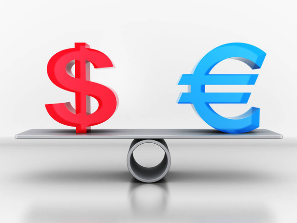 Знак доллара и евро на весах
 - Фото, изображение