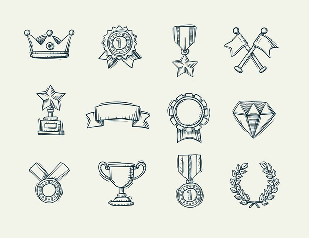 Verzameling van doodle handgetekende award icons - Vector, afbeelding