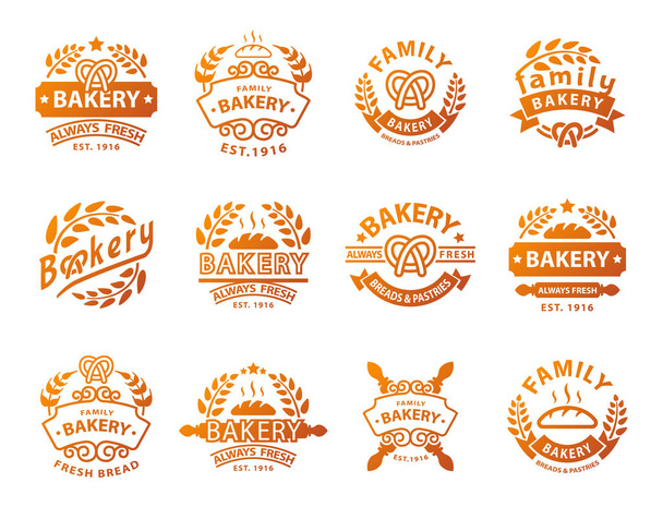 Bakery gold badge icon fashion modern style wheat vector retro food label design element isolated. - Vektör, Görsel