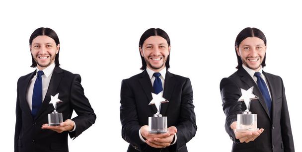 Businessman with star award isolated on white - Fotoğraf, Görsel