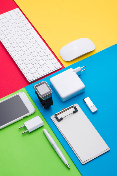 office objects on colorful background - Photo, Image