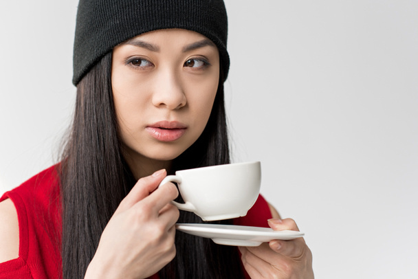 asian woman with tea cup - 写真・画像