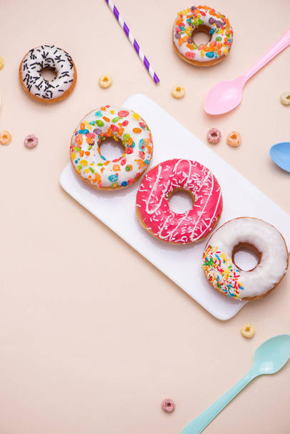 colorful glazed donuts - Фото, изображение