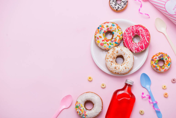 colorful donuts and party stuff  - Foto, afbeelding