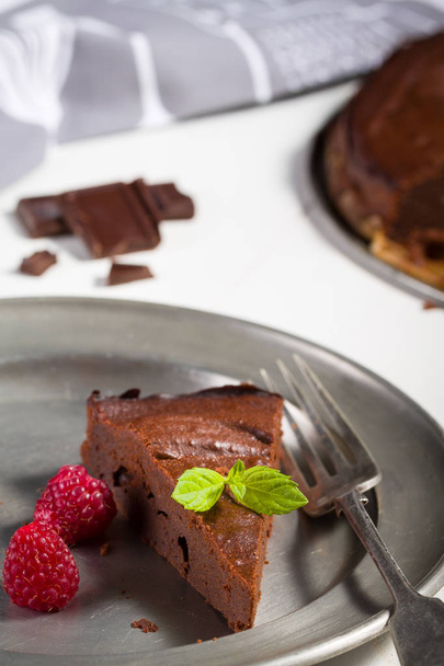 Piece of chocolate brownie. - Zdjęcie, obraz