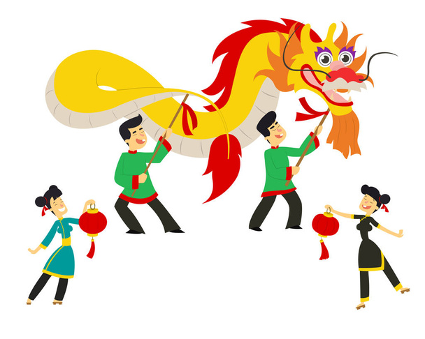 Chinese new year festival/Dragon dance - Vector, Image
