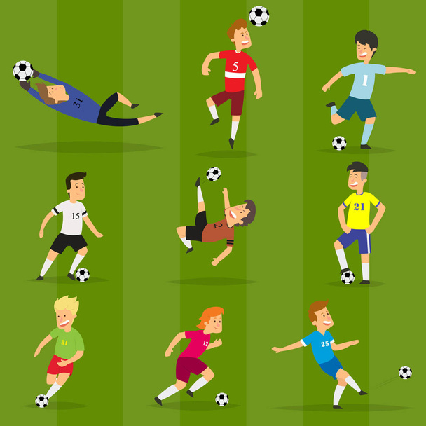 Набор разноцветных футболистов на разных позициях
 - Вектор,изображение