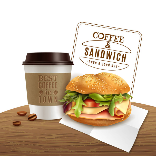 Καφέ σάντουιτς Φάστ φούντ ρεαλιστική διαφήμιση - Διάνυσμα, εικόνα