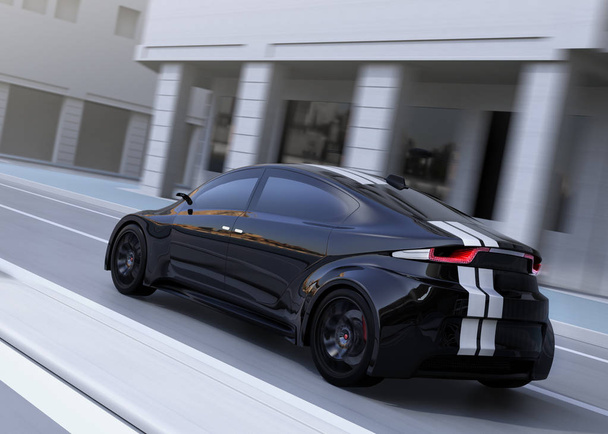 Rear view of black sports car driving on the street - Photo, Image