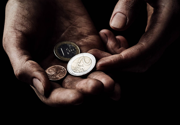 dirty hands with coins  - Photo, Image