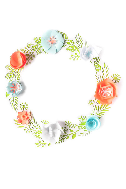 Round frame with color paper flowers - Foto, Imagem