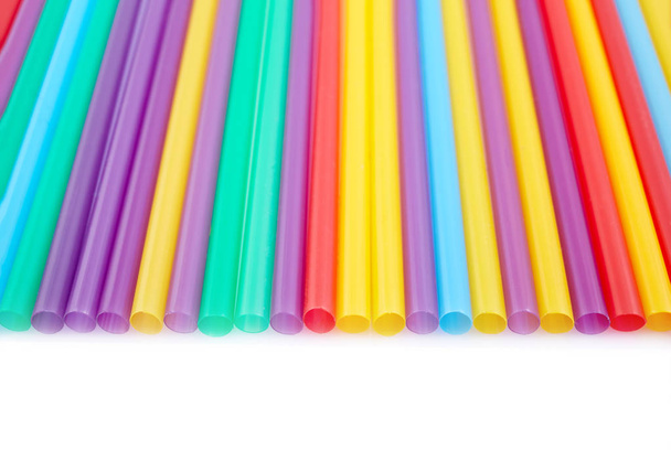 Colorful drinking straws for the color background. Abstract a colorful of plastic straws used for drinking water or soft drinks - Photo, Image