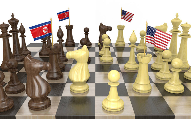 Corea del Norte y Estados Unidos estrategia de política exterior y lucha de poder, representación 3D
 - Foto, Imagen