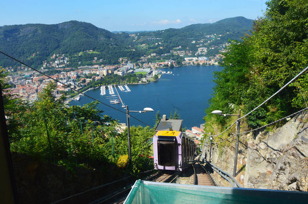 Funicular climbing from Lake Como, amazing view from Brunate, Como, Italy - Photo, Image
