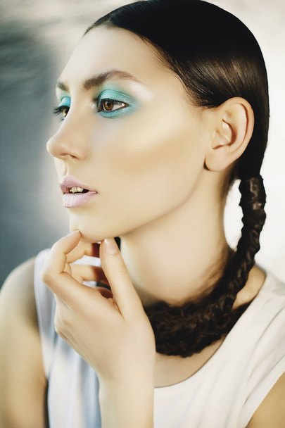 Portrait of young woman with fashion make up with blue eye. Beau - Fotoğraf, Görsel