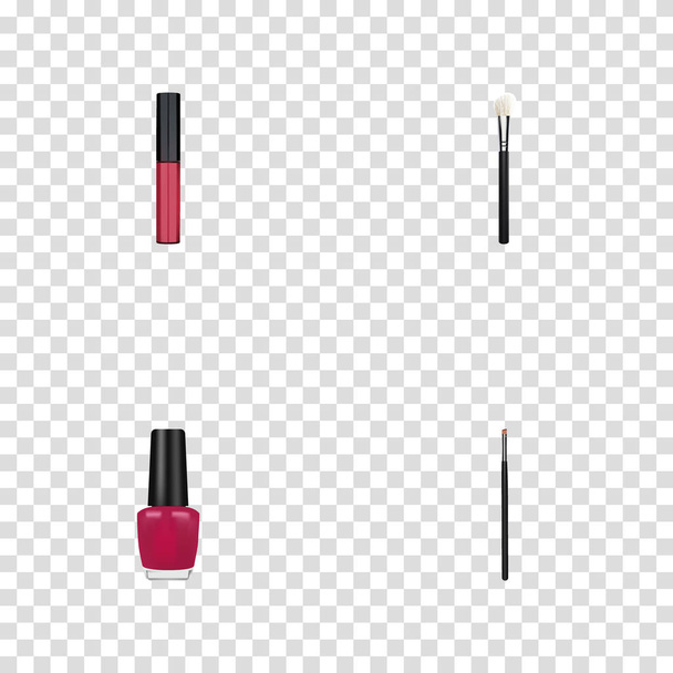 Realistic Liquid Lipstick, Varnish, Powder Blush And Other Vector Elements. Set Of Cosmetics Realistic Symbols Also Includes Lipstick, Liquid, Brow Objects. - Vector, Image