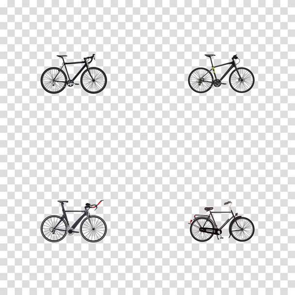 Ρεαλιστική ανταγωνισμού ποδήλατο, κατάρτισης οχημάτων, υβριδικό Velocipede και άλλα στοιχεία του διανύσματος. Σύνολο συμβόλων ρεαλιστικό τρόπο ζωής που περιλαμβάνει επίσης Ολλανδικά, ποδήλατο, ποδήλατο αντικείμενα. - Διάνυσμα, εικόνα