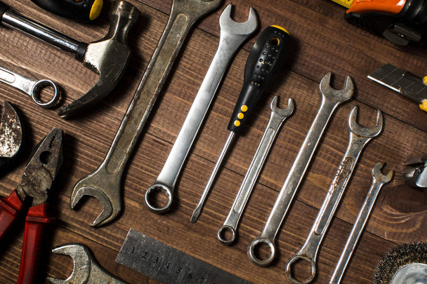 Set of hand tools on a wooden table - Φωτογραφία, εικόνα