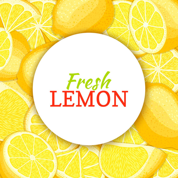 Round white label on citrus lemon background. Vector card illustration. - Vector, Image