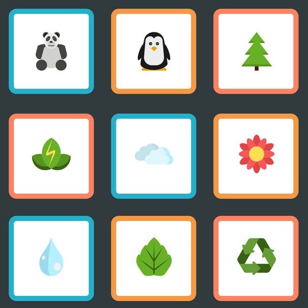 Flat Conservation, Polar Bird, Foliage And Other Vector Elements. Set Of Eco Flat Symbols Also Includes Nature, Recycle, Bear Objects. - Vector, Image