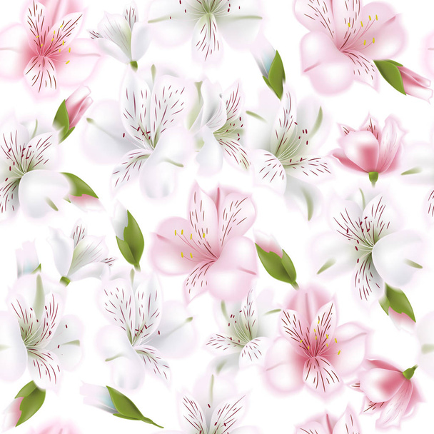 Beautiful alstroemeria on seamless background. Vector illustration. - Vector, imagen
