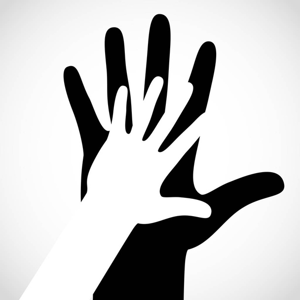 Black color big hand and white small hand concept. Help symbol hands support emblem.  - Διάνυσμα, εικόνα
