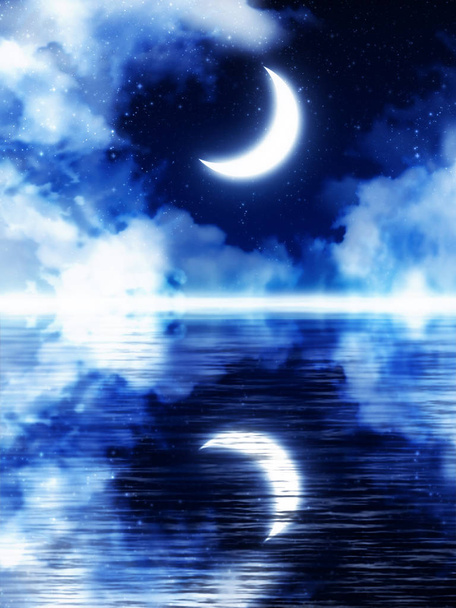 Croissant Lune au-dessus du ciel étoilé
 - Photo, image