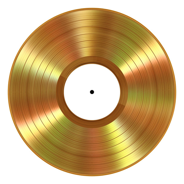 白い背景の上の現実的なゴールド ビニール レコード - 写真・画像