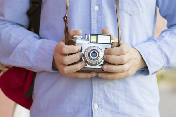 tourist traveler with camera vintage  - Photo, Image