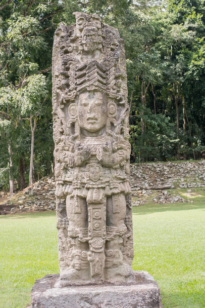 コパンルイナス、ホンジュラスのマヤ遺跡の刻まれた石 - 写真・画像